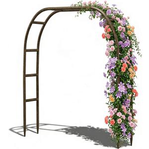 Thickened Metal Garden Arch, 7.8 ft High x 5.5 ft Wide Heavy-Duty Arbor with 16mm Steel Tubes, Sturdy Outdoor Trellis for Climbing Plants Roses Vines, Wedding Party Ceremony Decoration (Brown Strengthen)