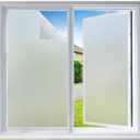 Coavas Window Privacy Film Frosted Glass Static Clings, Decorative Bathroom Door Privacy Film Day and Night, Heat UV Blocking Anti-Glare Frosting Stickers Renter Non-Adhesive, 17.5 x 78.7 Inch, Pure