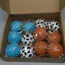 Soulchen 12 Pcs Cow Print Christmas Ornament 2.4 Inch Western Tree Ornaments Cowboy Plastic Hanging Balls Country Western Party Decorations for Rustic Holiday Christmas Tree Decorations