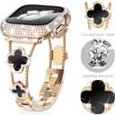 Surace Compatible with Apple Watch Band 44mm for Women, Jewelry Diamond Rhinestone Stainless Steel Metal Wristband Strap with Bling PC Protective Case for iWatch Series 6/5/4 SE 44mm, Rose Gold/Black