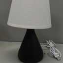 Hyphenx USB Powered Farmhouse Bedside Lamp 10 dimming Steps 3 Color Modes for Bedroom, Nightstand Table Lamp with Fabric Shade, Desk Lamp for Kids Reading and Home Office Black