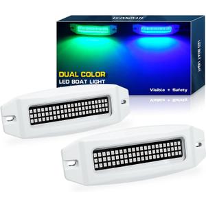 UCINNOVATE 2X 6.9 Marine LED Boat Lights, Dual Color Waterproof Transom & Underwater Lights for Yachts, Boats, Sailboats, Pontoons, Stern & Deck (Blue/Green, 12-36V, IP68)