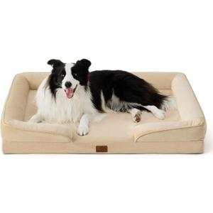 Bedsure Orthopedic Dog Beds Large Sized Dog - Washable Large Dogs Bed Waterproof, Big Comfort Pet Couch with Washable Removable Cover, Supportive Foam Pets Sofa with Nonskid Bottom, Light Khaki (35.0"L x 25.0"W x 6.5"Th)