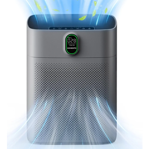 MERONTE Air Purifiers for Home Large Room Up to 1690 ft with PM 2.5 Air Quality Monitor, Wi-Fi and Alexa compatible, HEPA Filter Double-sided Air Inlet for Smoke and Odor, 1 Pack+2 Pack Filters Grey