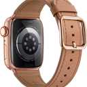 MNBVCXZ Leather Bands Compatible with Apple Watch Band Women, Womens Genuine Replacement Strap for iWatch Series 11 10 9 8 7 6 5 4 3 2 1 SE 3 SE 2 SE (42mm 41mm 40mm 38mm, Brown/Rose Gold)