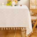 Fringed Polyester-Linen Tablecloth, Rectangular Dining Table Diamond Jacquard Checkered Tablecloth, Various Bohemian Rustic Pastoral-Style tablecloths 55x86 inches