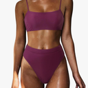 MOSHENGQI Women High Wasited Bikini Shoulder Strap 2 Piece High Cut String Swimsuits Size S