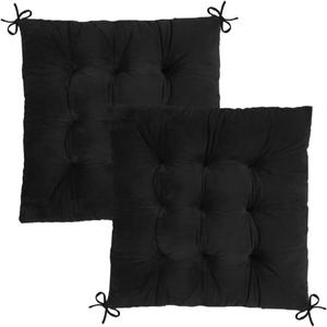 2 Pack Square Seat Cushions - Velvet & Slow-Rebound Foam Chair Pads Chair Pillow Cushion with Anti-Slip Ties for Kitchen, Dining, Office Chairs, Tatami (16"x16", Black)