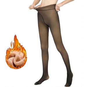Fleece Lined Tights Women Thermal Leggings, Fake Translucent High Waisted Sheer Pantyhose, Winter Thick Warm Tights, Black, 220g / Fleece Lined (Black)