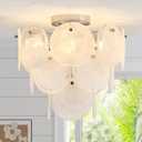 Modern Flush Mount Glass Ceiling Light Chrome Finish, Hallway Lights Vintage Chandelier, 4-Light Unique Light Fixture for Bedroom Entryway Kitchen