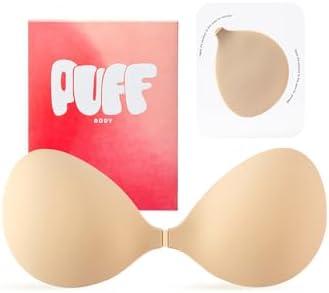 Invisible Strapless Sticky Bra Push up for Women, Adhesive Bra for Backless Dress, Silicone Cleavage Lift Nipple Covers(D Cup, Beige)