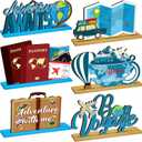 DoubleFill 6 Pcs Travel Themed Wooden Centerpieces Table Toppers Adventure Awaits Party Decor Travel Around the World Bon Voyage Table Decor Photo Props for Let the Adventure Begin Going Away Party