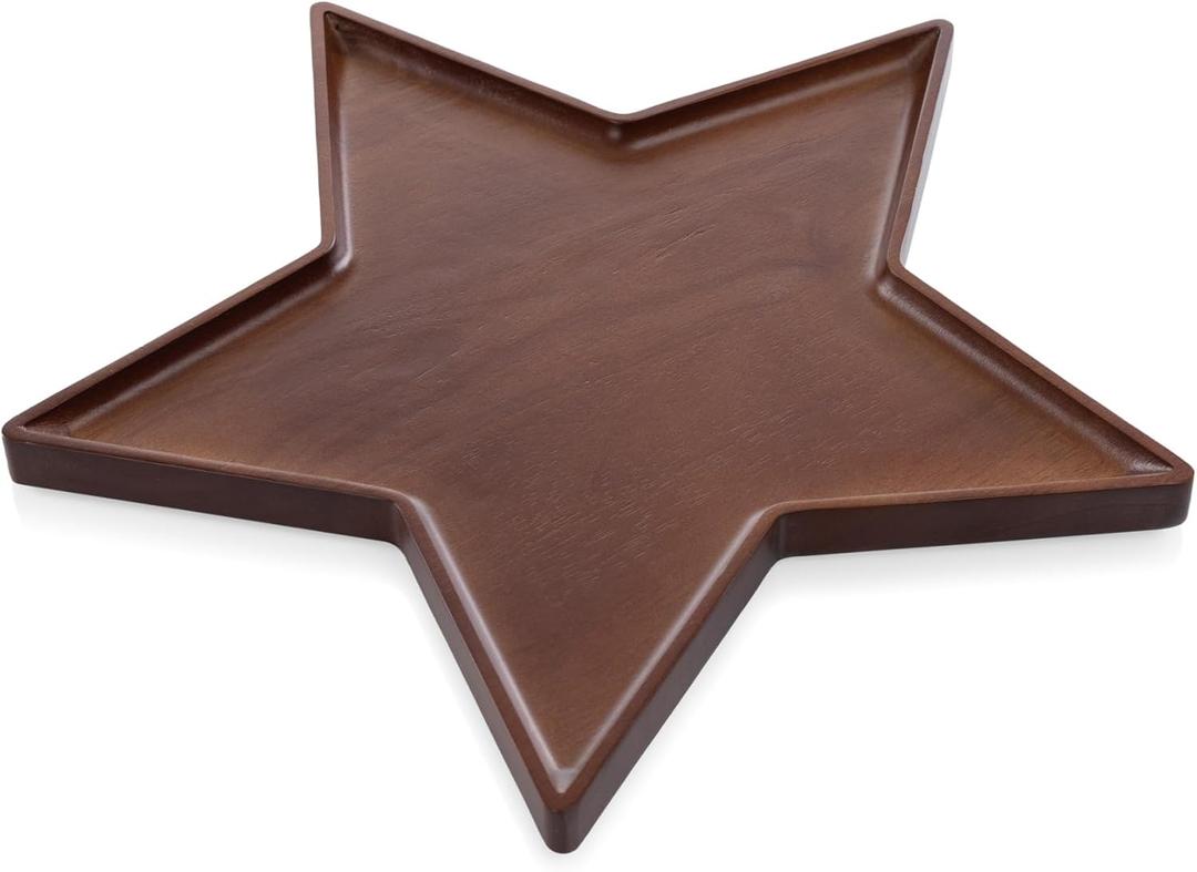 Picnic TIME Christmas Star Serving Tray, Holiday Appetizer Tray, Wooden Charcuterie Board, (Stained Parawood)