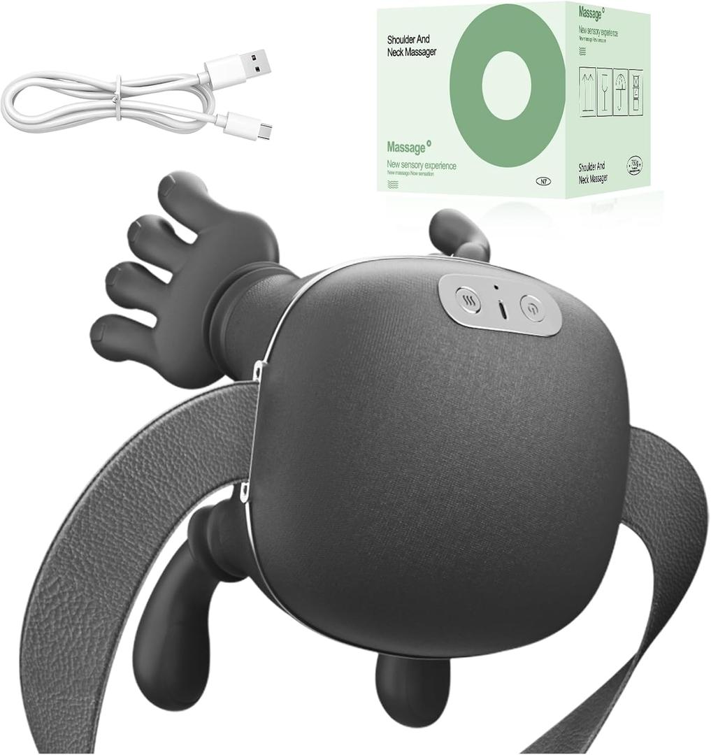 Nooydio Neck Massager, Neck and Back Massager with Heat & 4D Kneading, Shiatsu Deep Tissue Wireless Massager for Shoulder Cervical Pain Relief, Portable Rechargeable for Home Office (Black)
