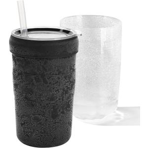 Iced Coffee Tumbler, 45 Insulated Beer Mug for Freezer, (Ice-Free) Double-walled Freezable Slushie Cup with Stainless Steel Liner, Travel Coffee Mug Reusable, with Lid and Straw, 16oz (1, Black)