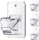 Adhesive No Drill Curtain Rod Brackets - Heavy Duty 30LB Holders for Bathroom Bedroom Kitchen, Universal Damage-Free Window Rod Hooks with Nail-Free Installation (4PC Transparent)