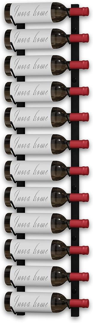 Wine Rack Wall Mounted, Premium Black 12 Bottle Wall Wine Rack, Metal Wine Rack for Wine Display, Wall Racks for Wine Storage, Hanging Wine Shelf for Home Bar, All Mounting Hardware Included