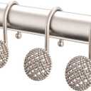 Pearlbee Nickel Shower Curtain Hooks, Rust Proof Shower Curtain Rings for Bathroom, Metal Shower Hooks for Shower Curtain Rod, Modern Decorative Shower Curtain Hangers Set of 12