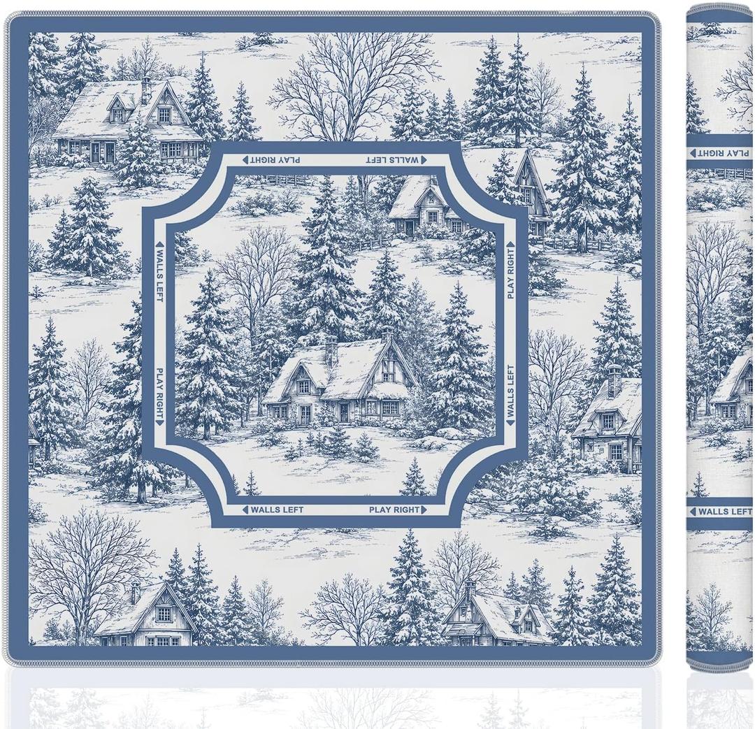 Blue and White Winter Christmas American Mahjong Mat, 31.5"x31.5"