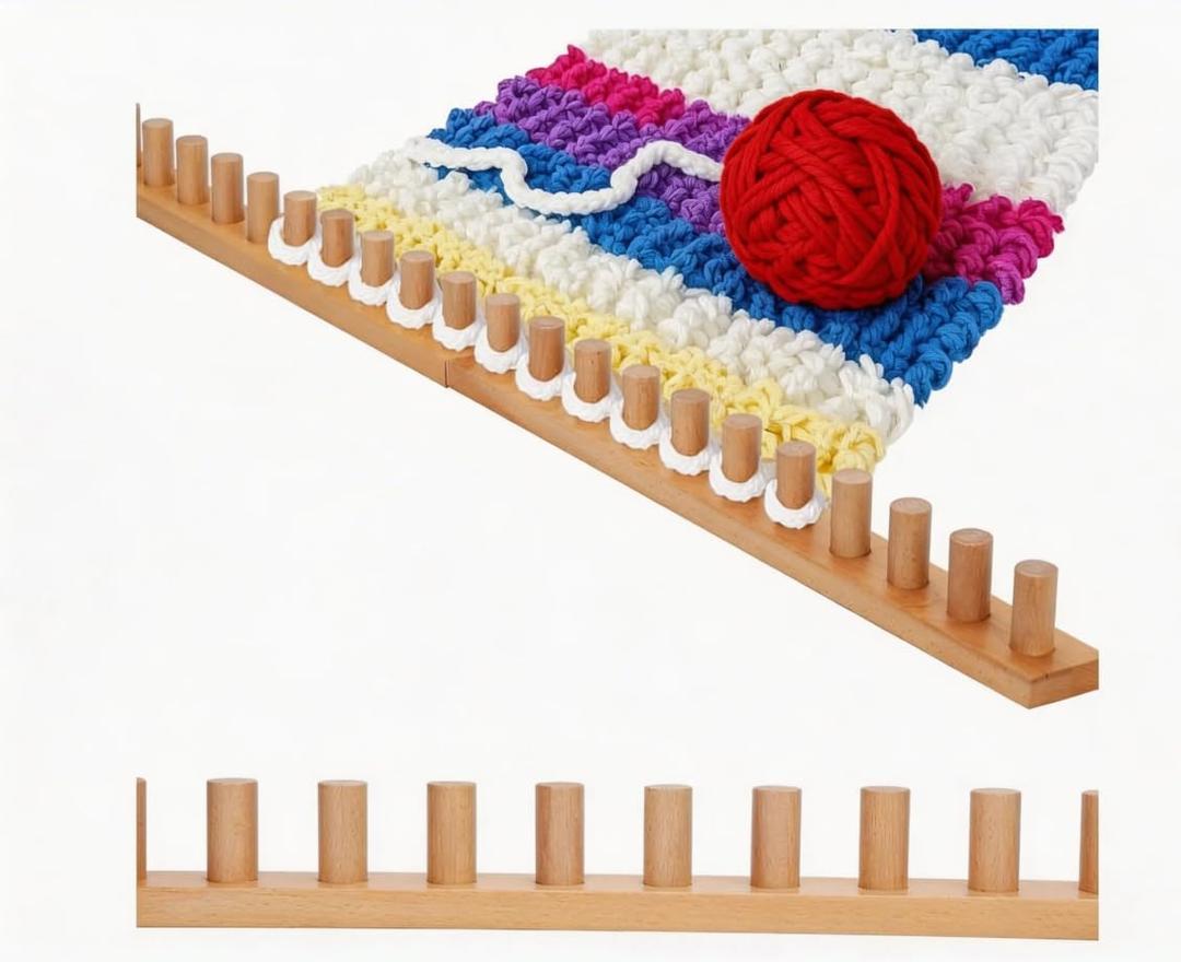 Sienson 52" Chunky Knitting Loom for Blanket Making Foldable Wood Frame, Portable DIY Hand Knitting Kit for Beginners, Reusable Blanket Loom for Bulky Yarn Crafts & Gifts