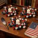 6 Pcs Mini 4th of July Candle Ring Wreaths Patriotic Red White and Blue Artificial Pillar Candle Holder Wreath for Farmhouse Independence Day Memorial Day Porch Front Door Cabinets Table Decoration