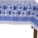 ATOSII Positano Blue 100% Cotton Rectangle Fall Tablecloth, Handblock Floral Linen Table Cloth for Dining Table I Parties Christmas Thanksgiving Grand Millennial Home Decor 72 X 108 Inches I 8 Seater
