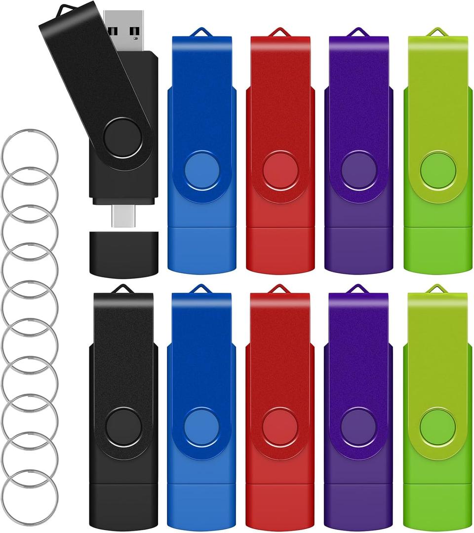 AreTop 32GB USB C Thumb Drive Dual USB 2.0 Flash Drive 32GB USB Drive Swivel Design 2-in-1 Portable Type-C Memory Stick for Android Smartphone, Computers, MacBook, Tablets, PC, 10 Pack