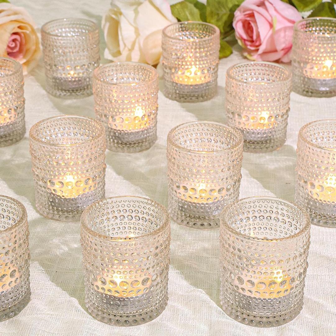 24 Pcs Votive Candle Holders, Clear Glass Candle Holders Bulk for Table Centerpiece, Tea Lights Candle Holders for Wedding Shower, Party and Home Decor