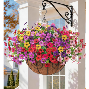 HyeFlora Artificial Fake Hanging Plants Flowers with Basket Outdoor Spring Decor, Faux Silk Pink Daisy in Pot Planter Realistic UV Resistant for Porch Home Indoor Patio Balcony Garden Yard
