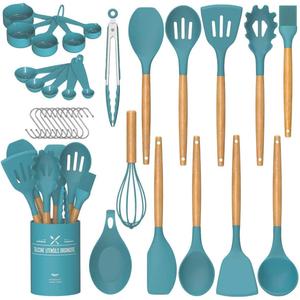 Umite Chef Kitchen Cooking Utensils Set, 33 pcs Non-stick Silicone Utensils Spatula Set with Holder, Silicone Kitchen Gadgets Utensil Set(Dark Blue)