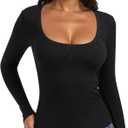 PINKMSTYLE Ribbed Square Neck Long Sleeve Top for Women Cute Y2K Fall Tops Trendy Going Out Tops (Black, M)