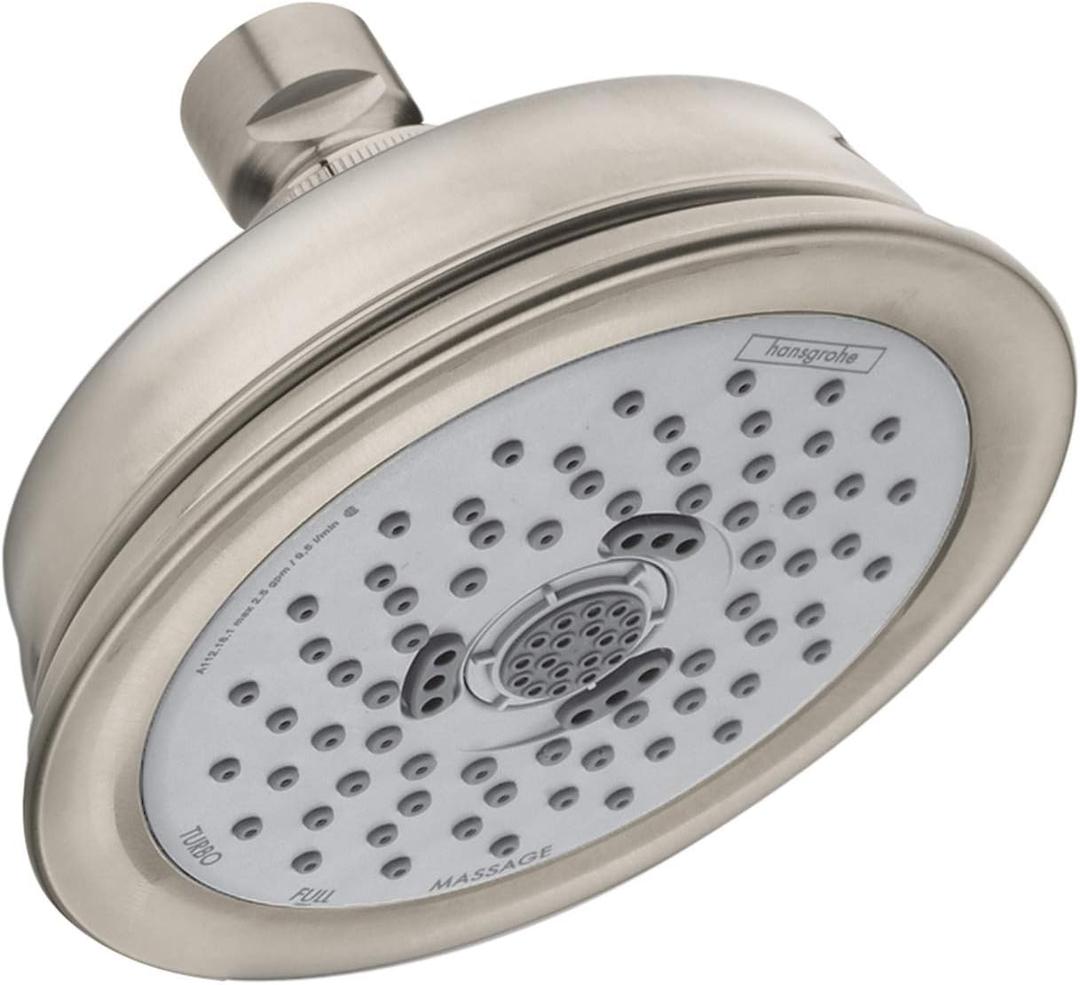 Hansgrohe Croma 100 Classic 5-inch Classic Showerhead 3-Spray in Brushed Nickel, 04930820