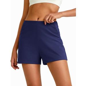G4Free Casual Shorts for Women 3'' Athletic Shorts Elastic Waist Running Shorts Summer Shorts with Pockets (Blue)