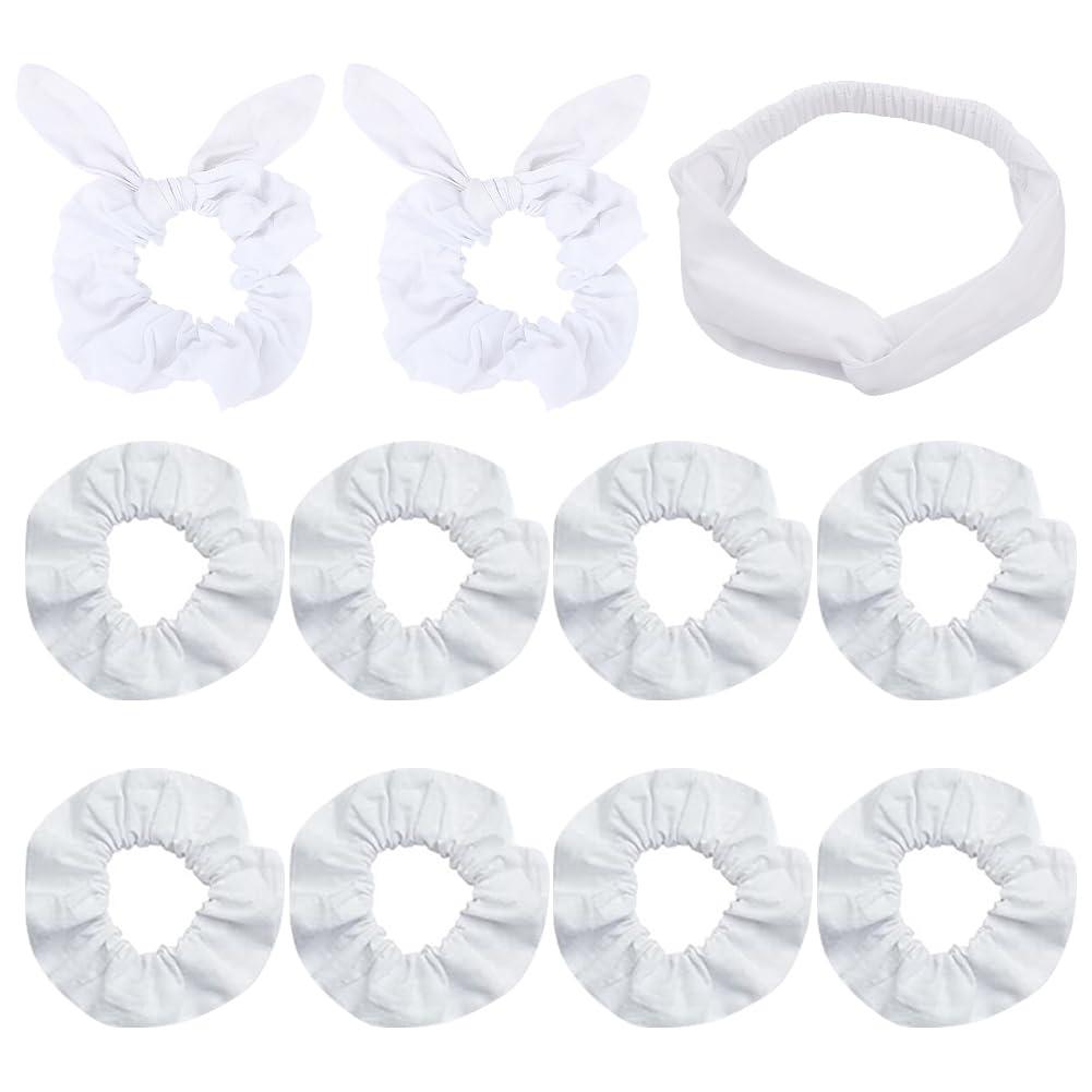 10 Pcs Hair Bow Scrunchies White Hair Ties Tie Dye Elastic Hair Bands Cute Hair Elastics Large Soft Ponytail Holders with 1 Pcs Stretchy Yoga Headband for DIY Party