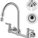 Airuida Wall Mount Kitchen Sink Faucet Wall Mounted Faucet 8 Inches Center Commercial Kink Tap 2 Handle Laundry Room Restaurant Compartment Sink Swivel Spout Without Adapters Chrome Polish