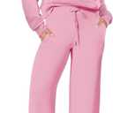 ANRABESS Women 2 Piece Outfits 2025 Fall Fashion Airport Wide Leg Pants Lounge Set Leisure Travel Vacation Clothes Sweatsuits (X-Large, Pink)