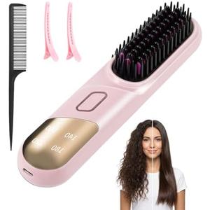 Go Brush Pro 2026 Straight Hair Brush 300 Million Negative ions Portable Cordless Straight Hair combsuitable for Women, 4-Temperature Fast Heating MCH Ceramic Coating is Smooth (Pink)