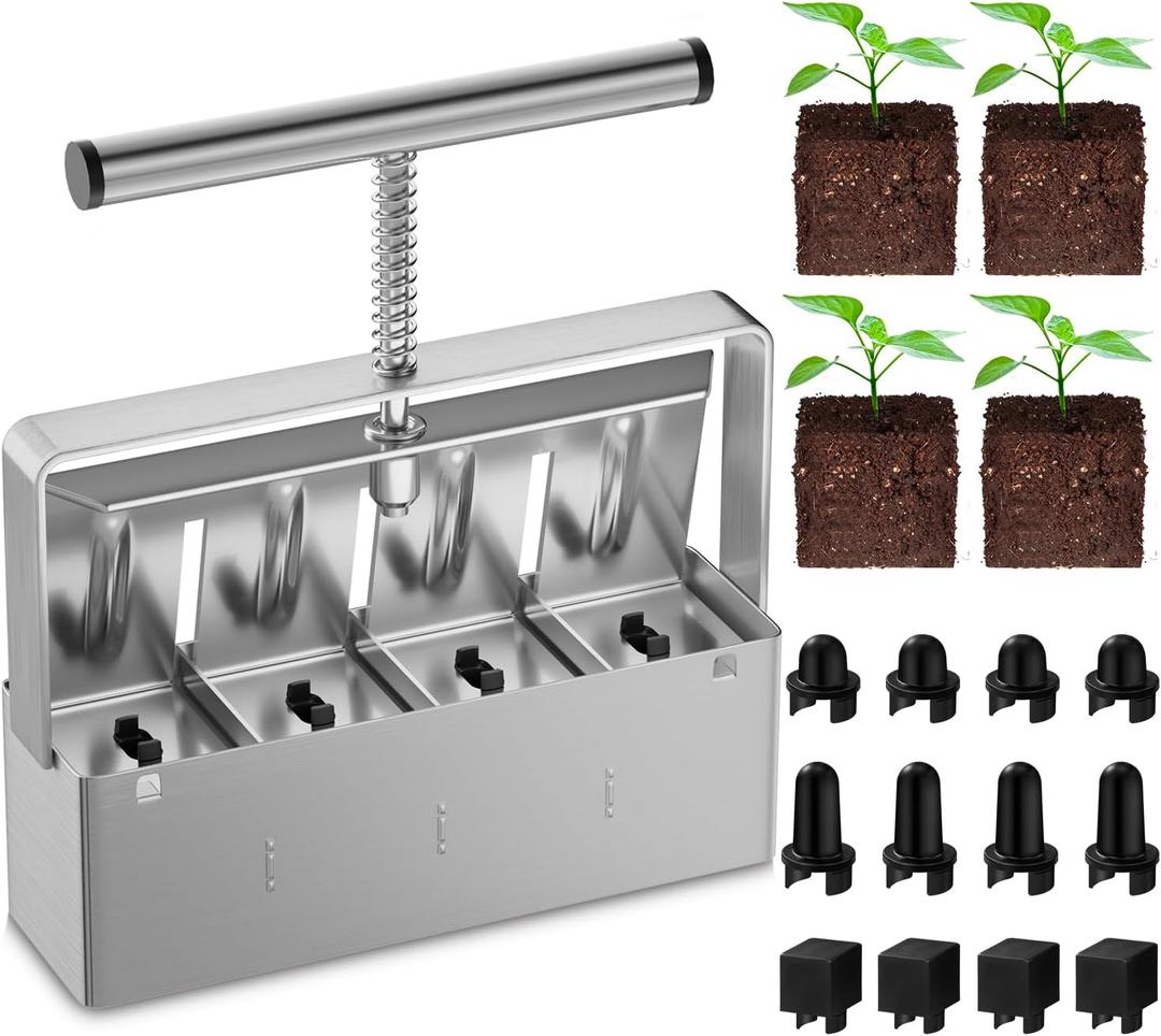 Soil Blocker - 4 Pcs 2-Inch Seedling Maker with Strong Hand Held, Seed Starter Tray for Indoor/Outdoor Plants