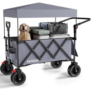 3 in 1 Collapsible Wagon with 300lbs Weight Capacity,150L Heavy Duty Utility Cart with Removable Canopy, with Big All-Terrain Beach Wheels & Drink Holders, Gray