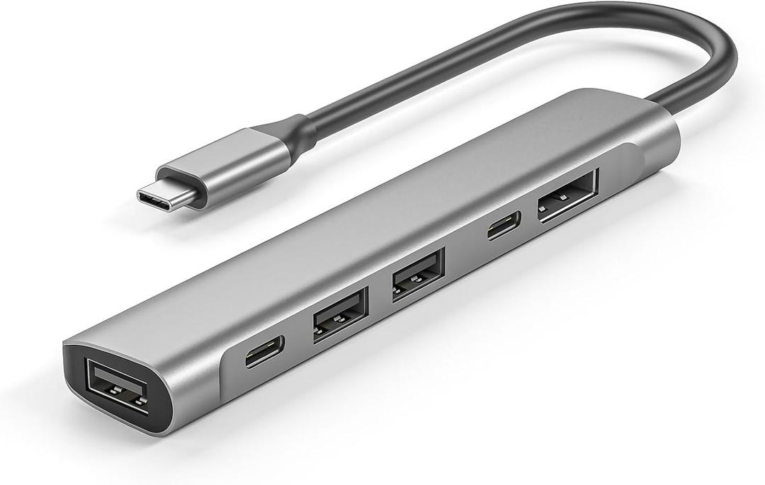USB C to Display Multiport Adapter, Portable Type-C Hub to DisplayPort, USB-C Charging Port, Type-C 2.0 & 3 USB 2.0 for MacBook Pro/Air Type C Laptops (6 in 1 Space Grey)