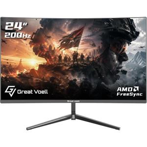 Great voell 24 Inch 200Hz Curved Gaming Monitor, FHD 1080P, 1ms FreeSync
