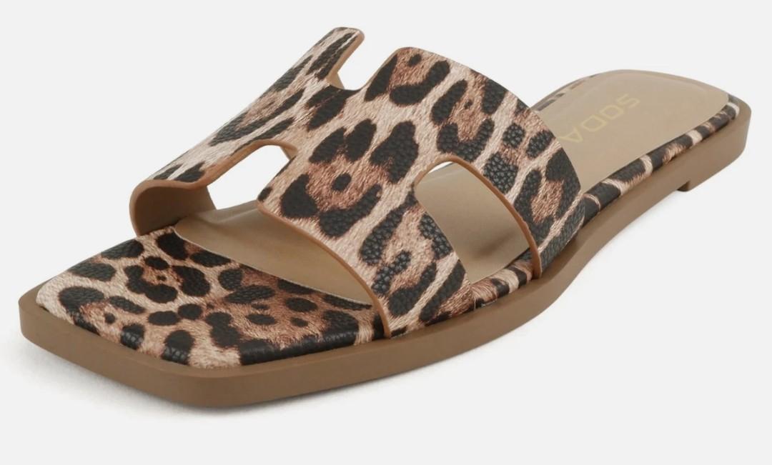 Soda Women Slip-On Sandals H-Band Flip-Flops Slides Square KNIT Leopard Cheetah 10