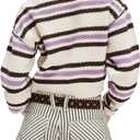 Fall Trendy Color Block Striped Cropped Open Front Cardigan for Women Casual Knit Button Down Sweater Jacket (X-Large, Purple)