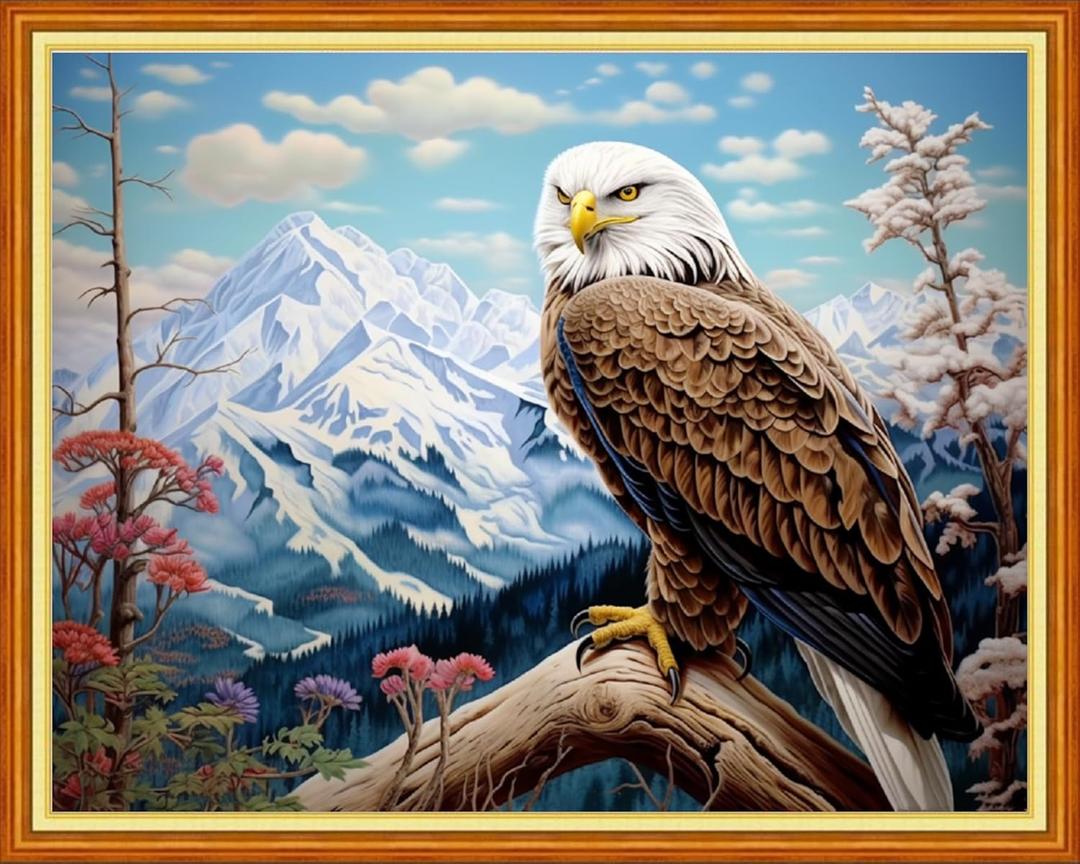 Dimxvean Stamped Cross Stitch Kits,Cross Stitch Kits for Adults Beginners,Embroidery Kits Full Range of Cross Stitch Stamped Kits Needlepoint Kits Cross Stitch Patterns-Mountain Eagles 16x20 inch