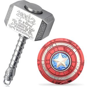 Mini Hammer Fidget Spinners Metal with Star Fidget Finger Spinner Toy, Fidget Keychian Chain Ring Cool Gadget Spinning Top Toy Focus Fingertip Gyro Stuff Gifts for Kids Adults (2 Pack) (Silver)