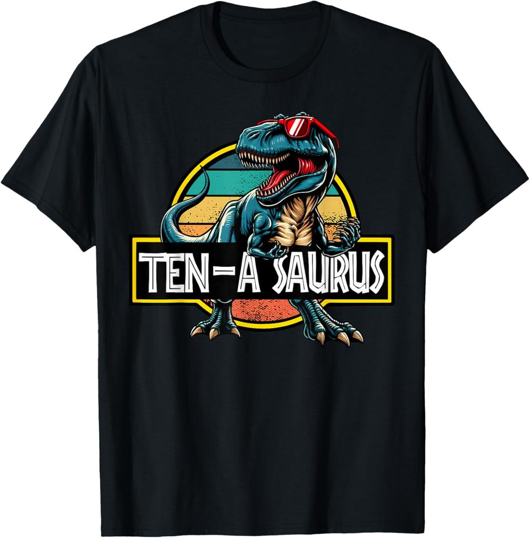 Ten A Saurus T Rex Dinosaur Birthday Party 10 Year Old T-Shirt, Large