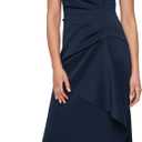 Alex Evenings Women's Sleeveless Stretch Scuba Crepe Mother of the Bride Dress with Tucked Waist and Cascade Detail Skirt (Blue) 14