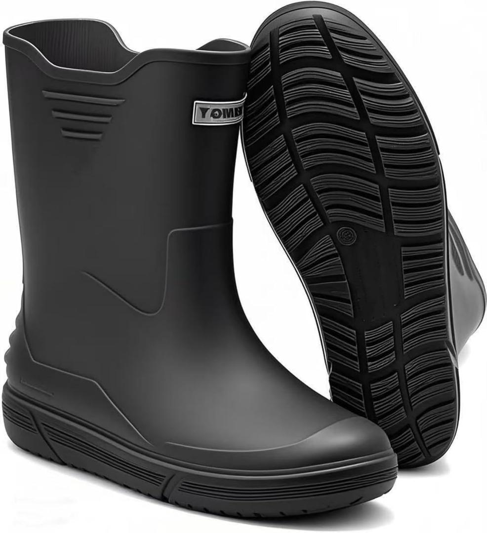 Rain Boots for Women men, Rubber Boots Waterproof with PVC Unique Design, Comfort Lightweight Work Mud Boots, Resistant Durable Slip Garden Boots for Fishing Farming Gardening (10.5-11 Women/9.5-10 Men, Black)