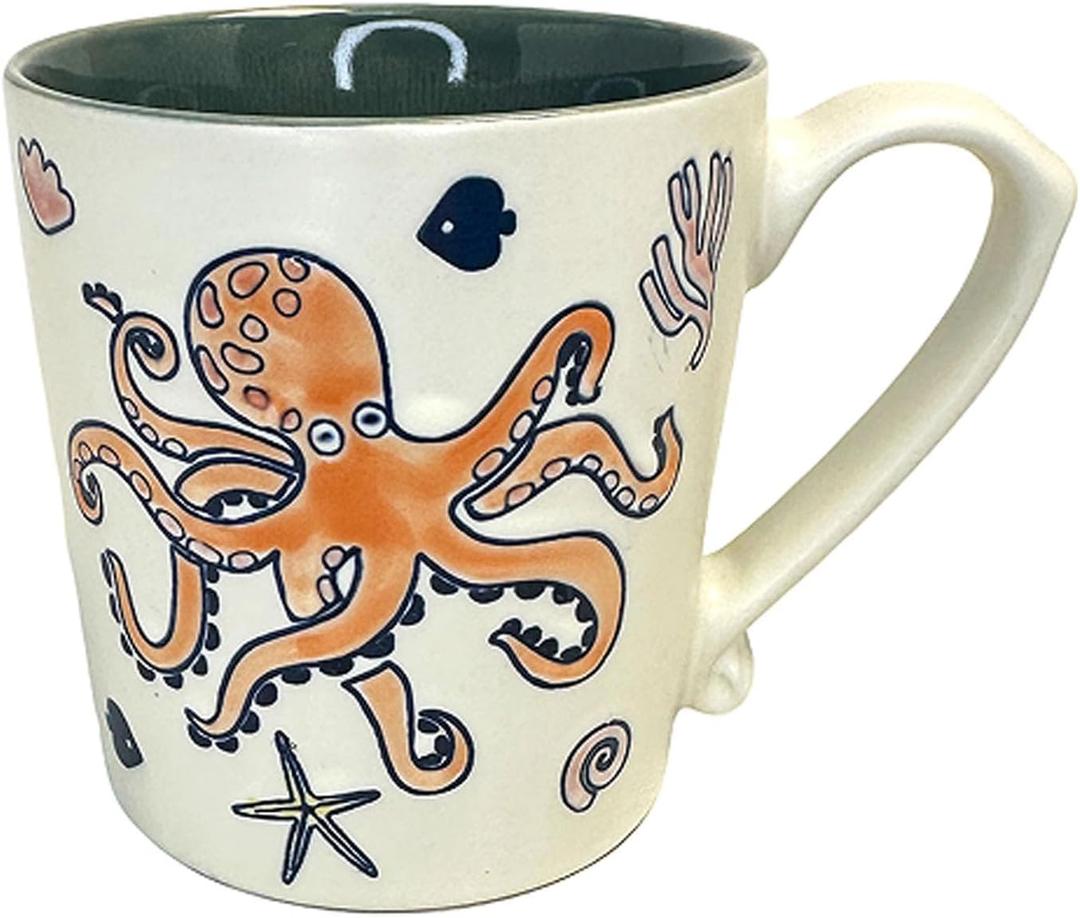 15oz Ceramic Coffee Mug for Office and Home, Hand Painted with Handles Tea Cup, Cute Animal Mug, Dishwasher Microwave Safe, Best Gifts for Women Men (Octopus)