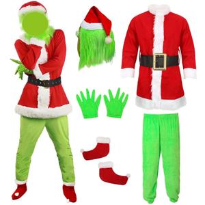 6PCS Christmas Monster Costume Mask Green Big Monster Costume Funny Santa Furry Outfit Adults (Medium)